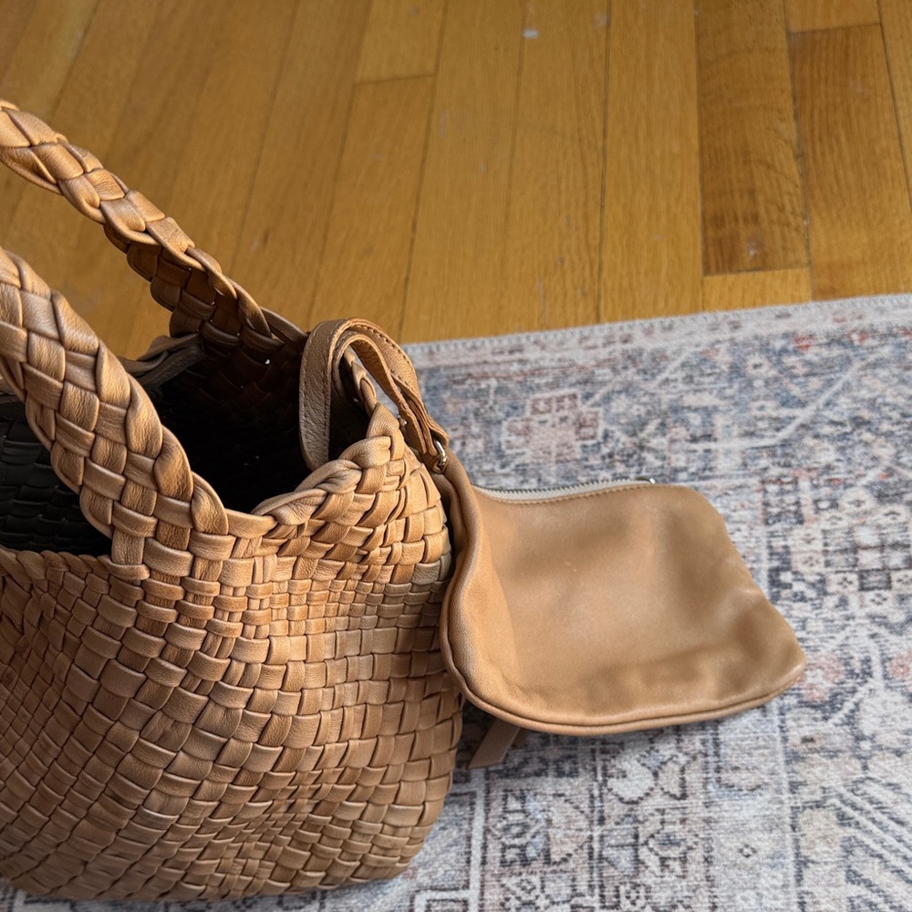 Falorini Woven Leather Tote Bucket Bag in Tan - Picture 9 of 13